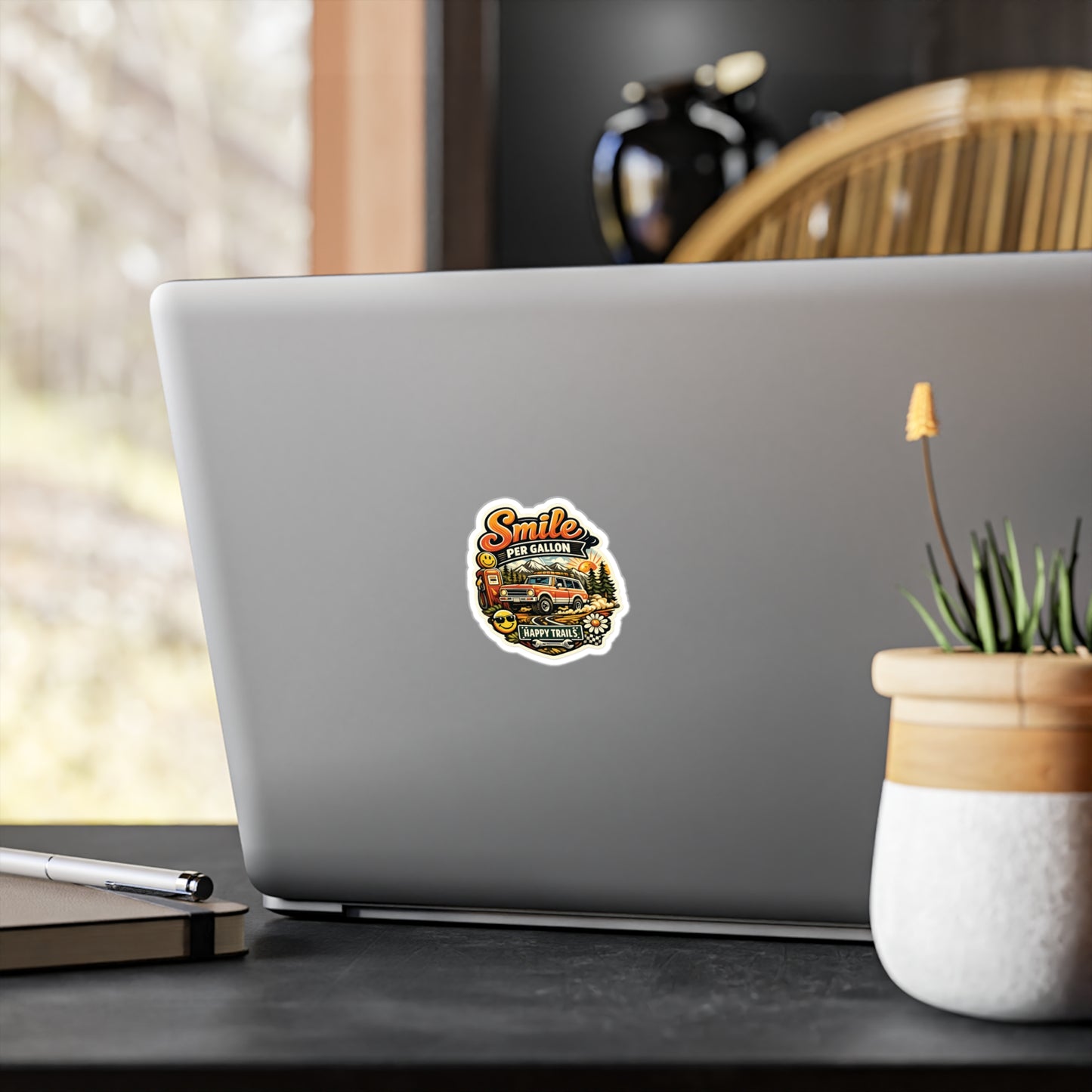 Smile Per Gallon Vinyl Sticker — 'Happy Trails' Adventure Decal