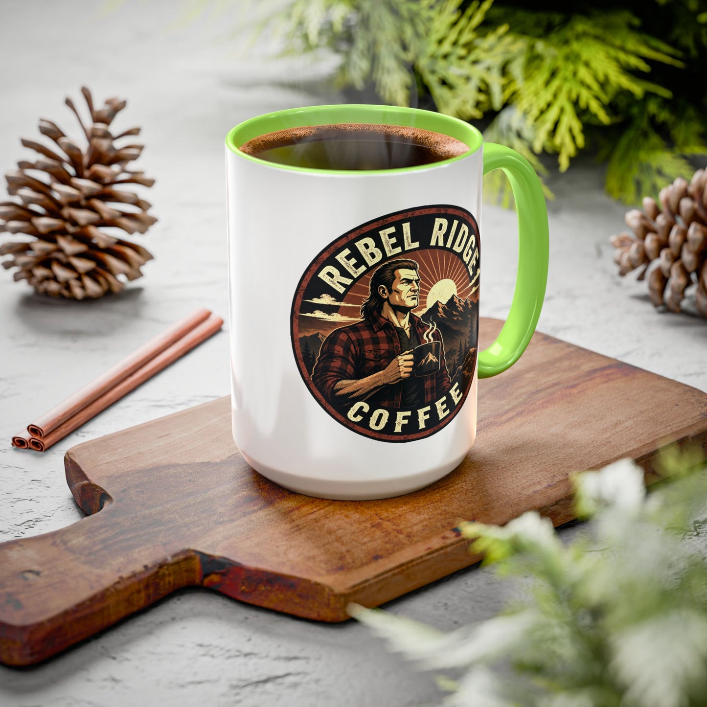 Rebel Ridge Coffee Mug — Retro Rustic Plaid 11oz/15oz Ceramic Cup