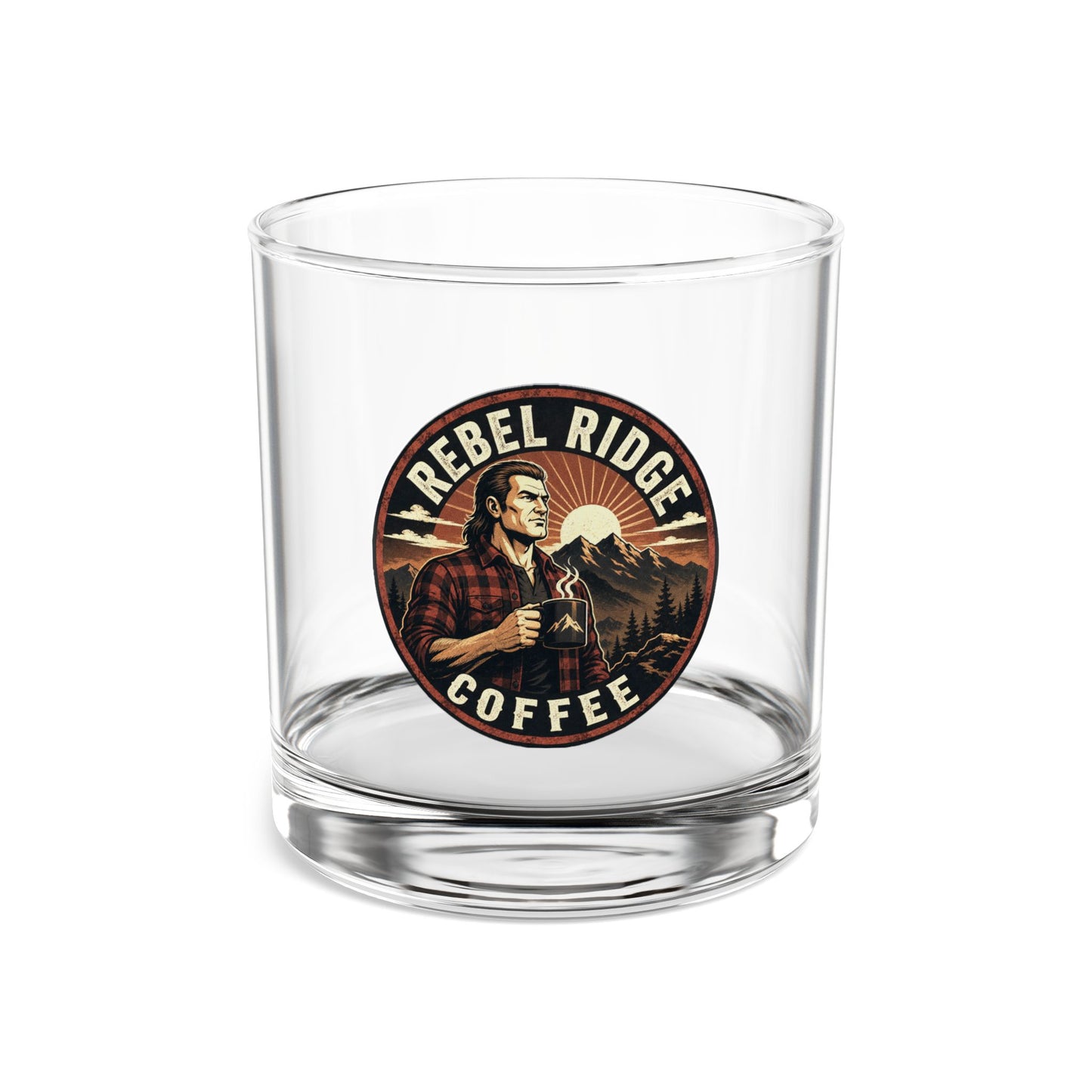 Rebel Ridge Coffee Logo 10oz Rocks Glass — Retro Rustic Barware