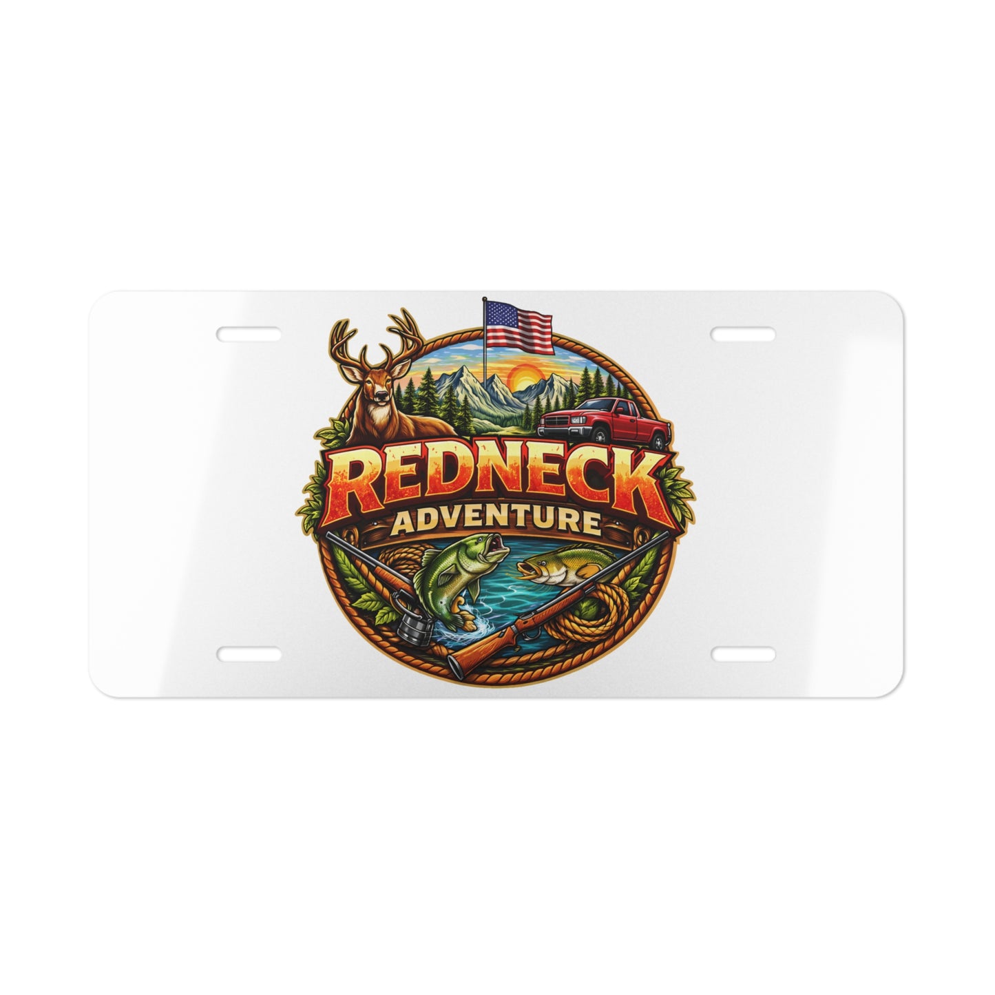 Redneck Adventure Vanity Plate — Outdoor Hunting & Fishing License Plate