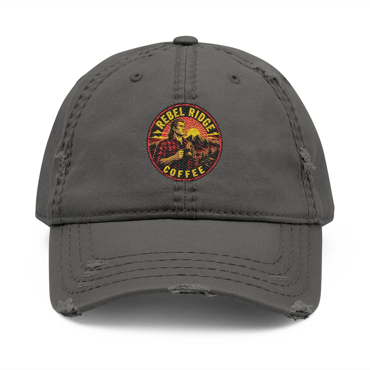 Vintage Embroidered Coffee Logo Distressed Dad Hat
