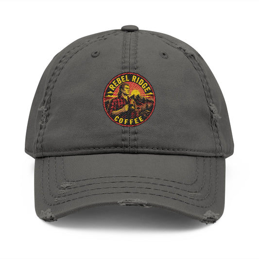 Vintage Embroidered Coffee Logo Distressed Dad Hat
