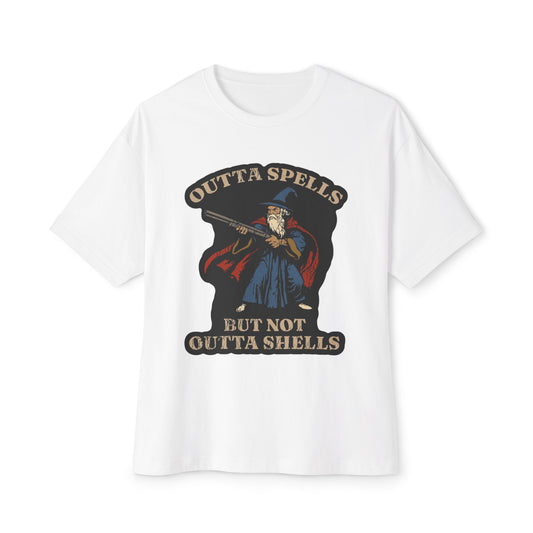 Wizard Shooter T‑Shirt — "Outta Spells But Not Outta Shells" Retro Graphic Tee