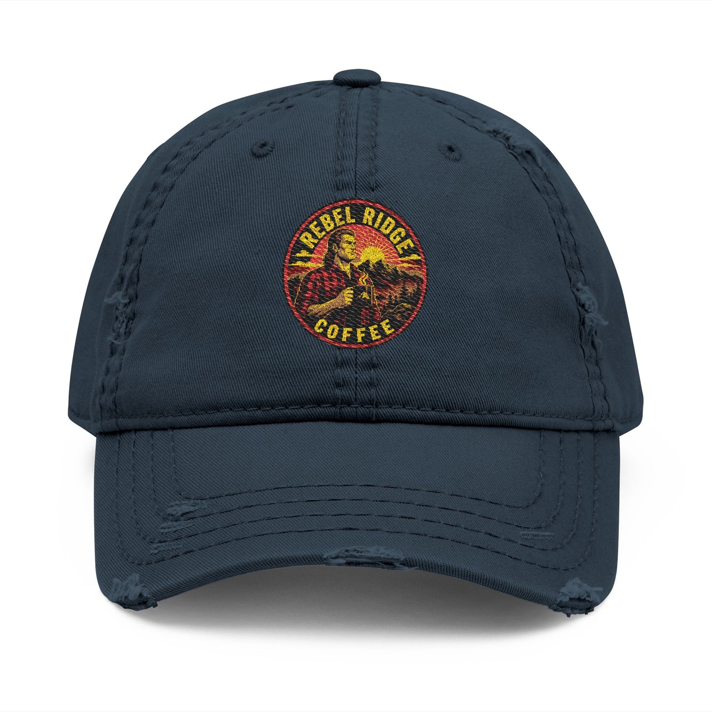 Vintage Embroidered Coffee Logo Distressed Dad Hat