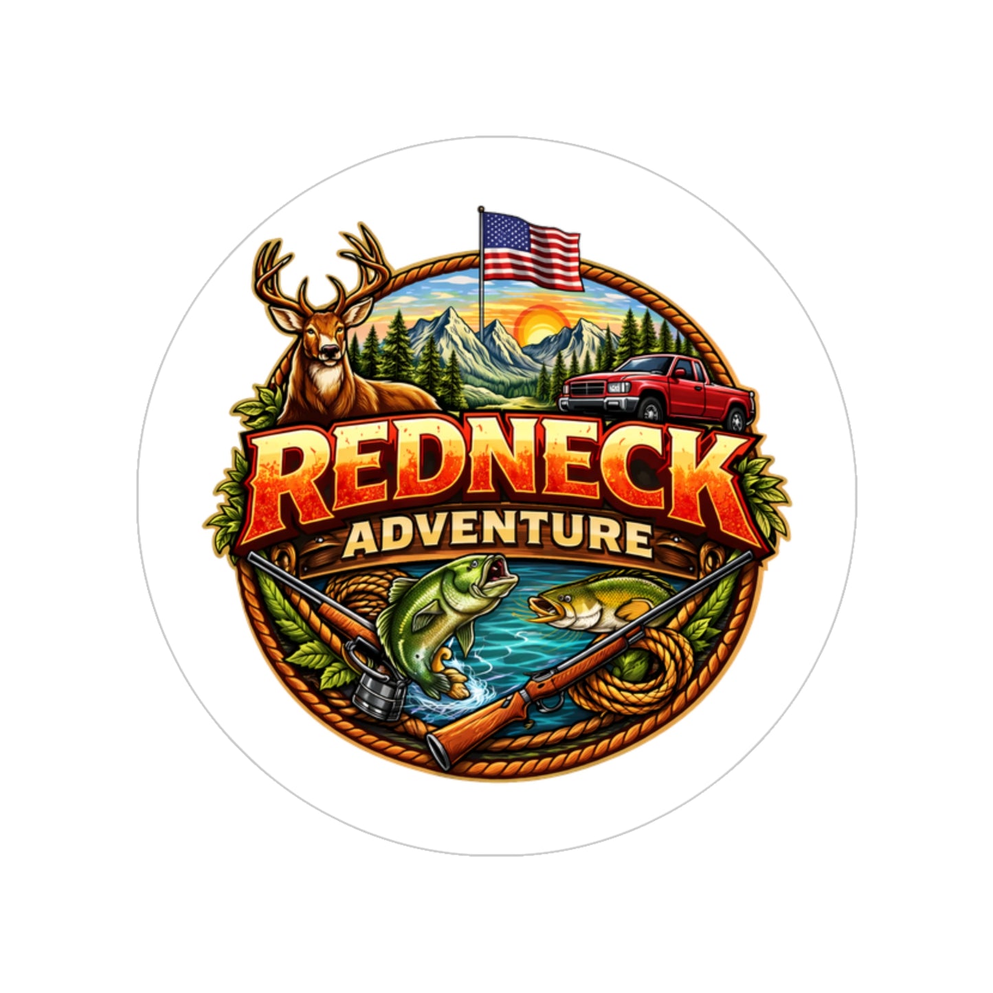 Redneck Adventure Stickers, Round, 1pcs