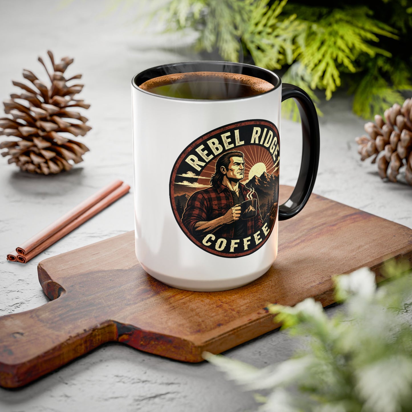 Rebel Ridge Coffee Mug — Retro Rustic Plaid 11oz/15oz Ceramic Cup