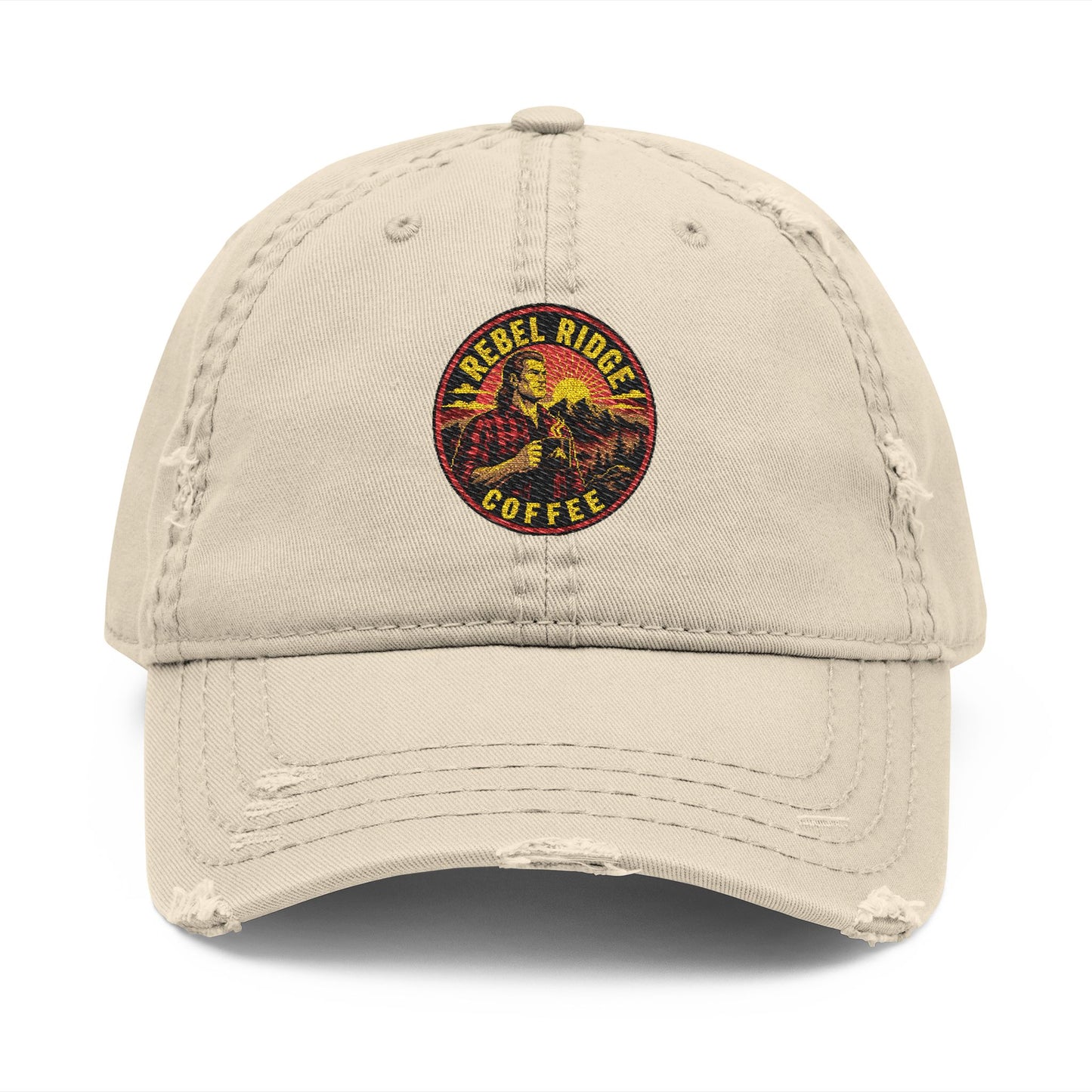 Vintage Embroidered Coffee Logo Distressed Dad Hat