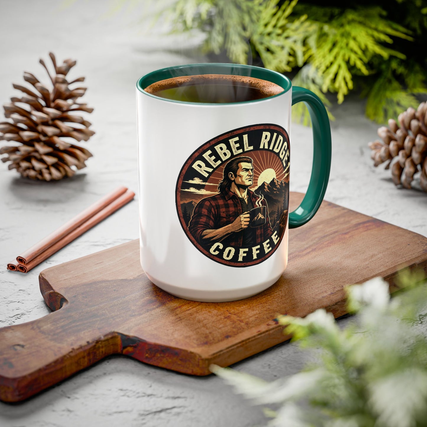 Rebel Ridge Coffee Mug — Retro Rustic Plaid 11oz/15oz Ceramic Cup