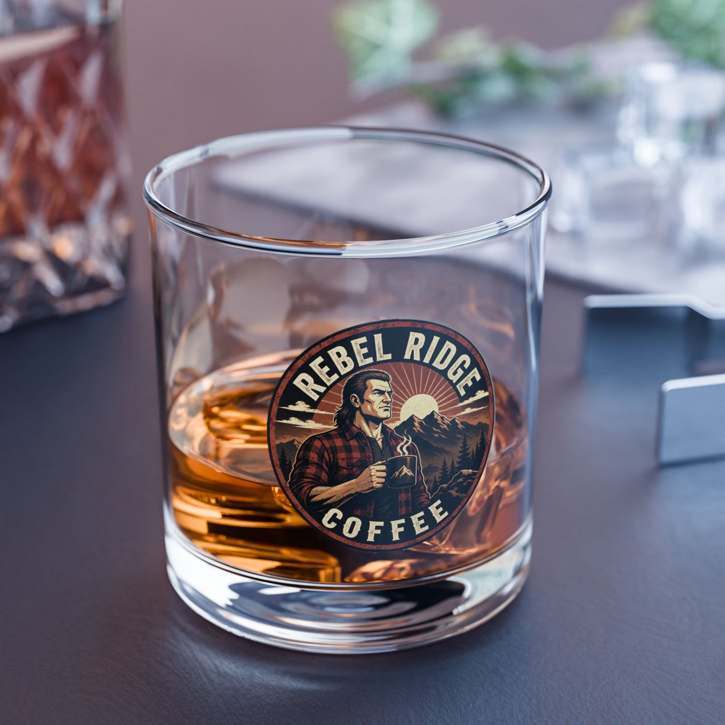 Rebel Ridge Coffee Logo 10oz Rocks Glass — Retro Rustic Barware