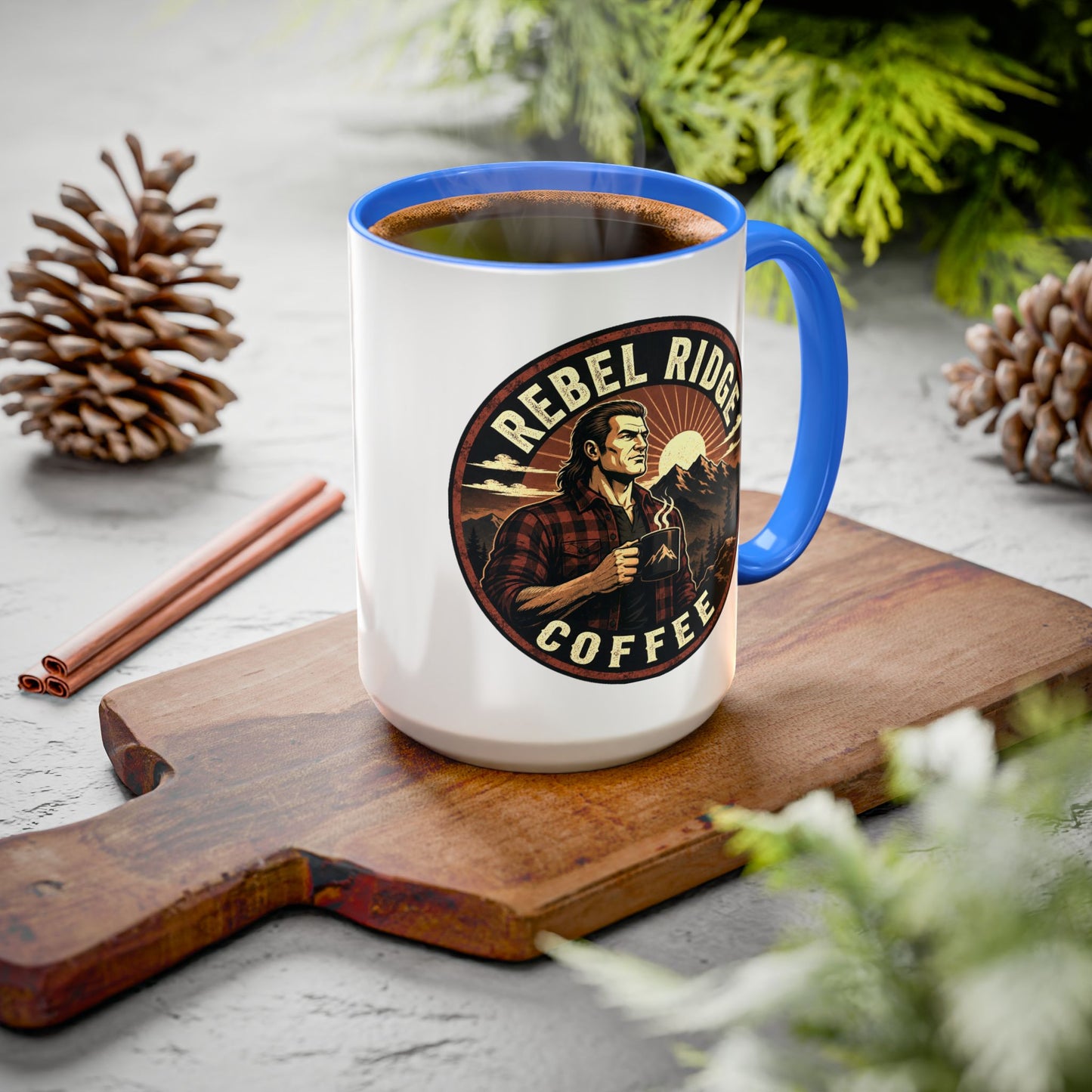 Rebel Ridge Coffee Mug — Retro Rustic Plaid 11oz/15oz Ceramic Cup
