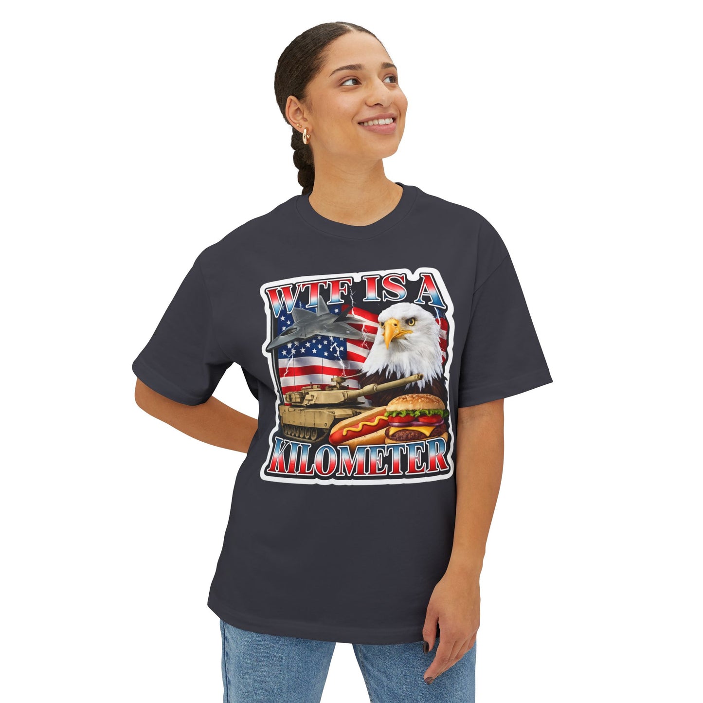 WTF Is a Kilometer Tee — American Eagle, Tank & Burger Graphic T-Shirt