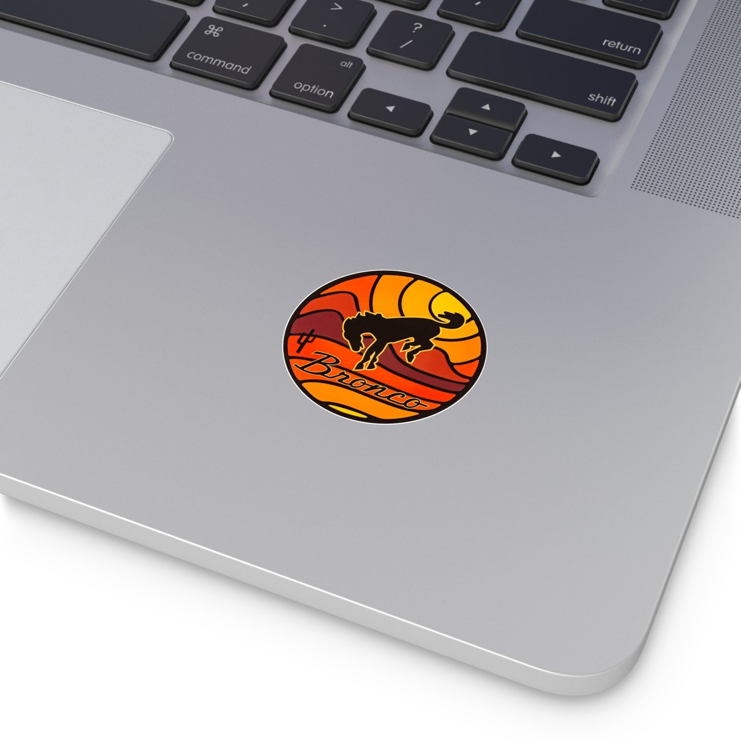 Bronco Round Vinyl Sticker — Retro Sunset Cowboy Rodeo Emblem