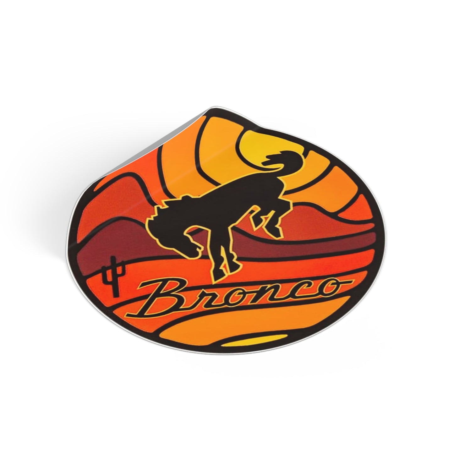 Bronco Round Vinyl Sticker — Retro Sunset Cowboy Rodeo Emblem