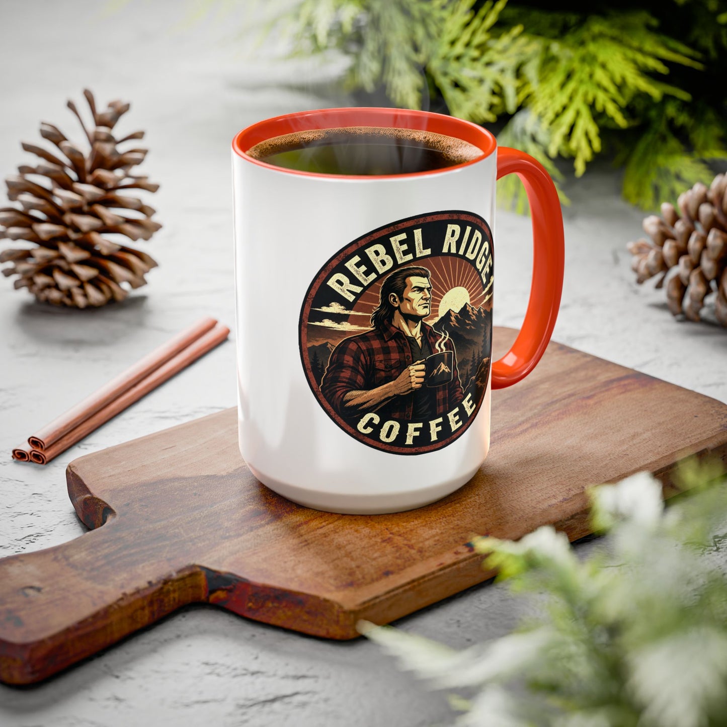 Rebel Ridge Coffee Mug — Retro Rustic Plaid 11oz/15oz Ceramic Cup