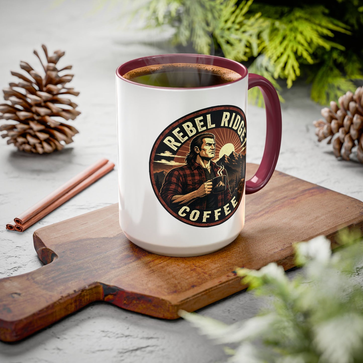 Rebel Ridge Coffee Mug — Retro Rustic Plaid 11oz/15oz Ceramic Cup